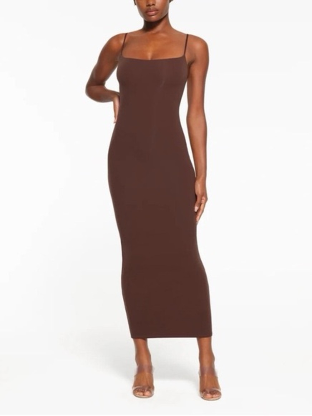 SKIMS Soft Lounge Long Slip Maxi Dress - Cocoa Brown M